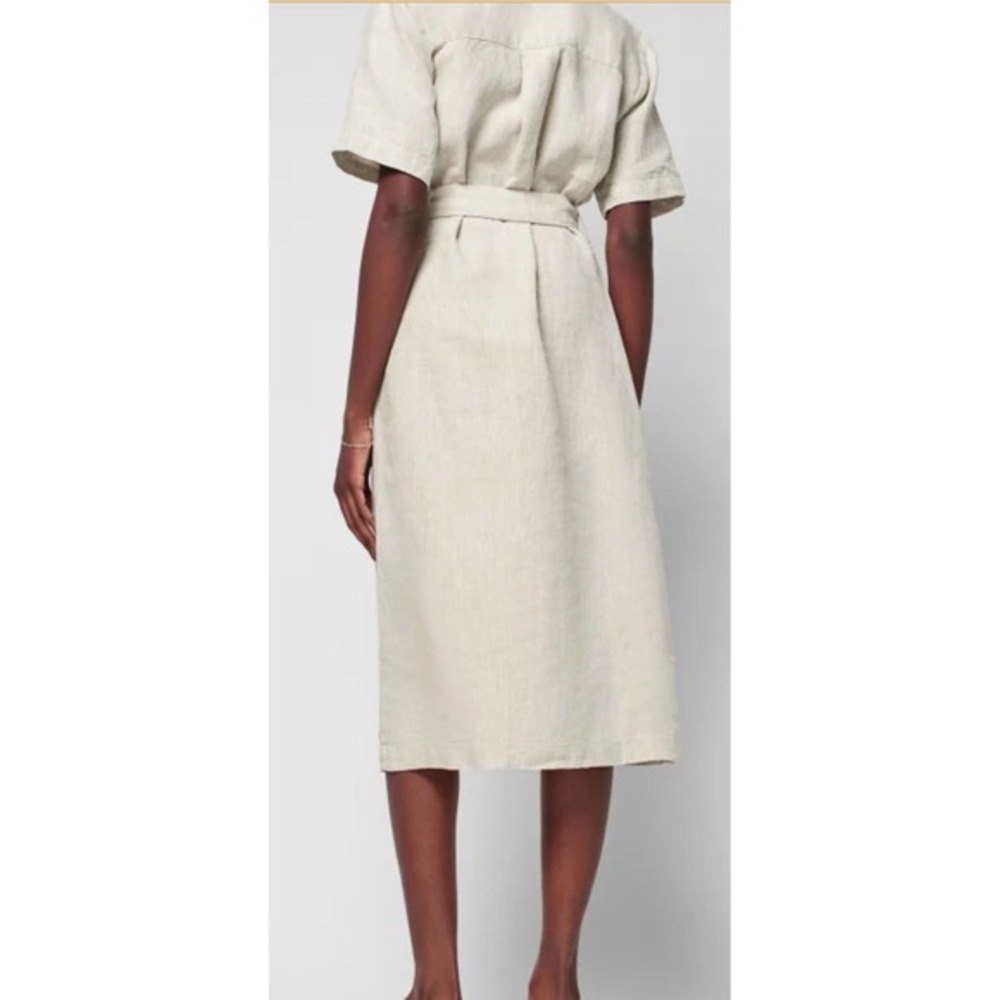 Faherty Linen Shirt Dress M Belted Midi Utility Button Front‎ Pockets neutral - Picture 3 of 12